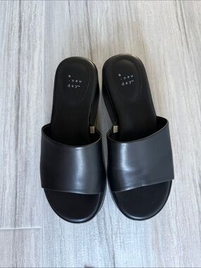 a new day Black Leather-Look Slide Sandals for Women